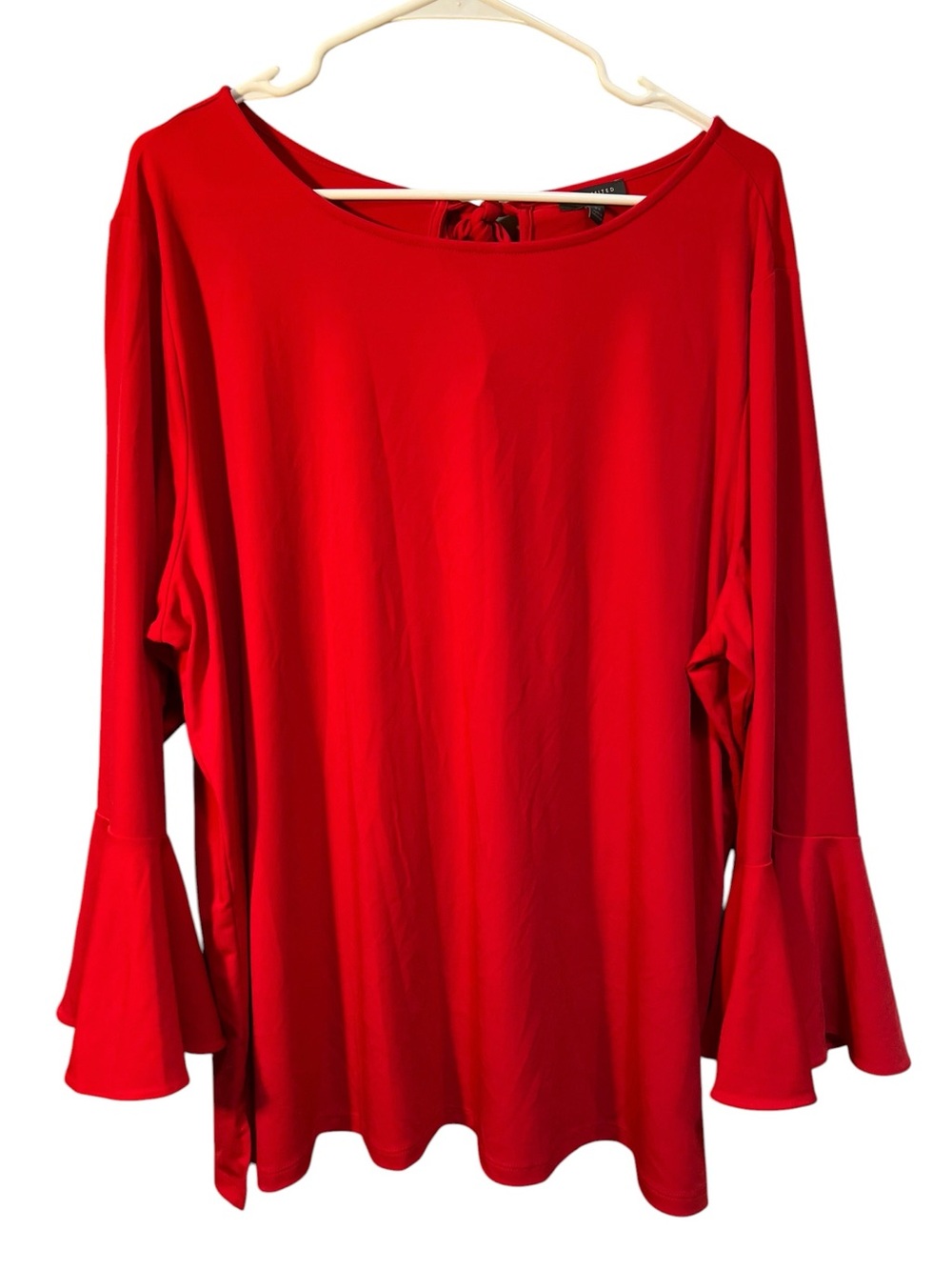 The Limited Collection Women's Plus Size 2X Blouse Red Bell Sleeve Keyhole Round